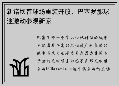 新诺坎普球场重装开放，巴塞罗那球迷激动参观新家