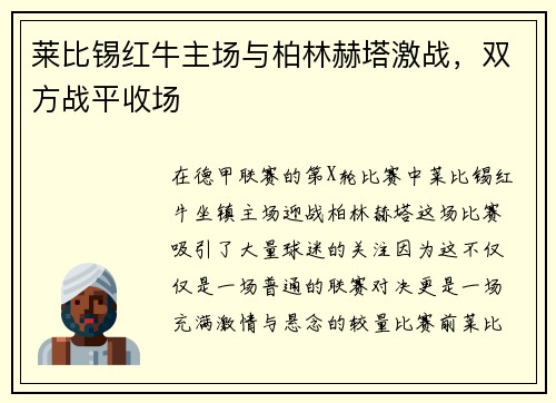 莱比锡红牛主场与柏林赫塔激战，双方战平收场